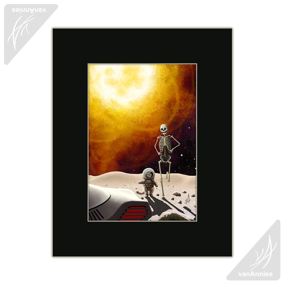 Eight Minutes (Apocalyptic Cat and Skeleton) Matted Print