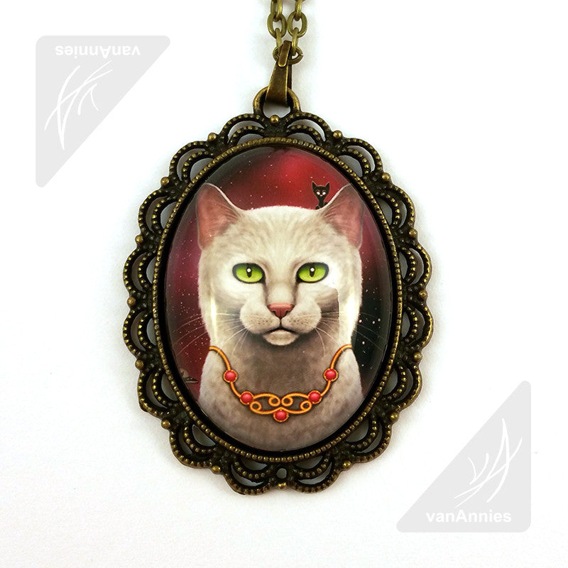 Zodiac Cat Cancer with July Birthstone Large Oval Art Pendant on Chain