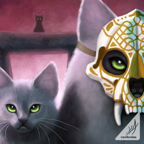Ancestor (Sugar Skull Cat) Wrapped Canvas Print