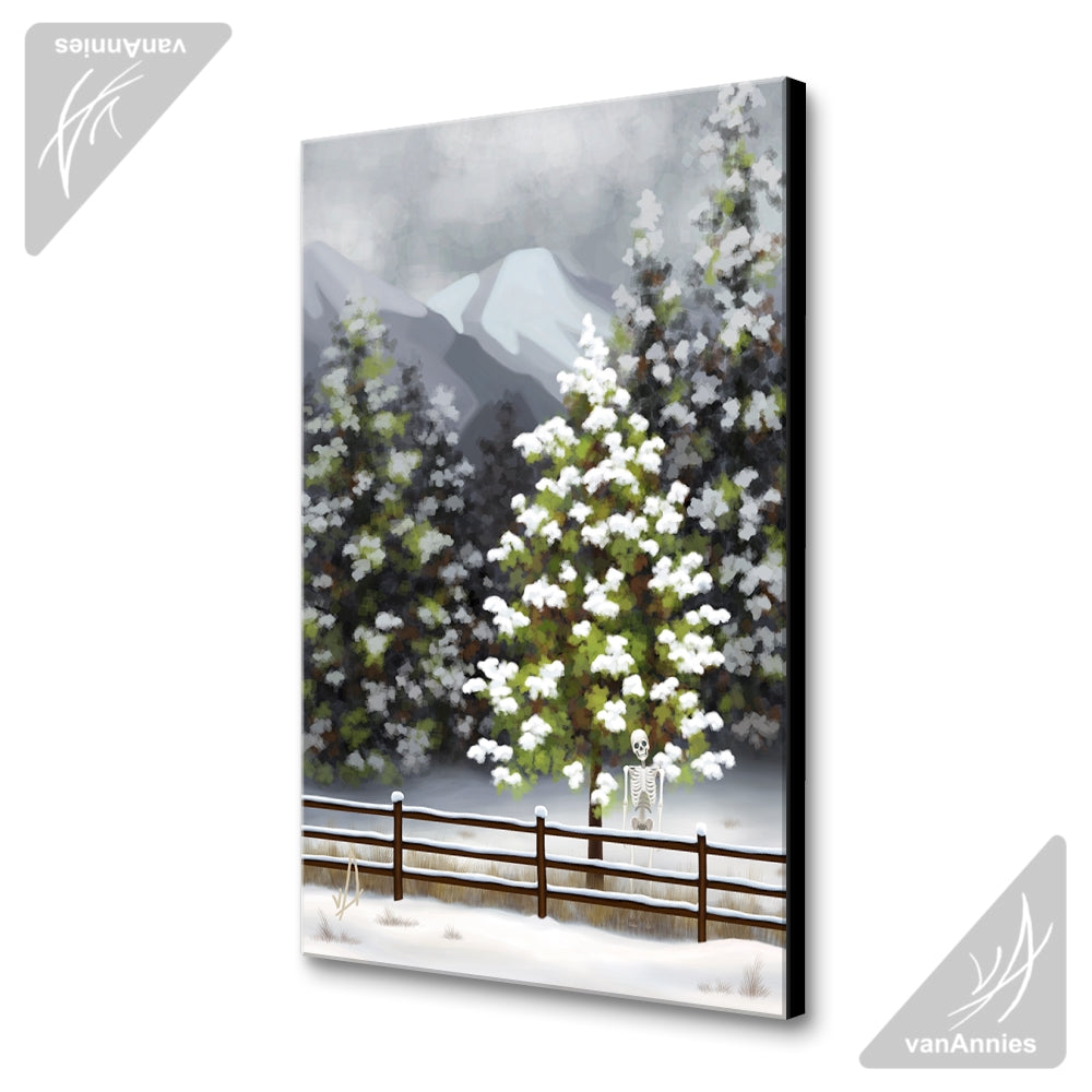 Bones of Winter (Skeleton in Snowy Forest) Wrapped Canvas Print