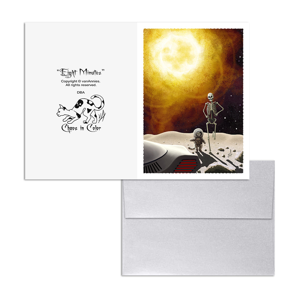 Eight Minutes (Apocalyptic Cat and Skeleton) 5x7 Art Card Print