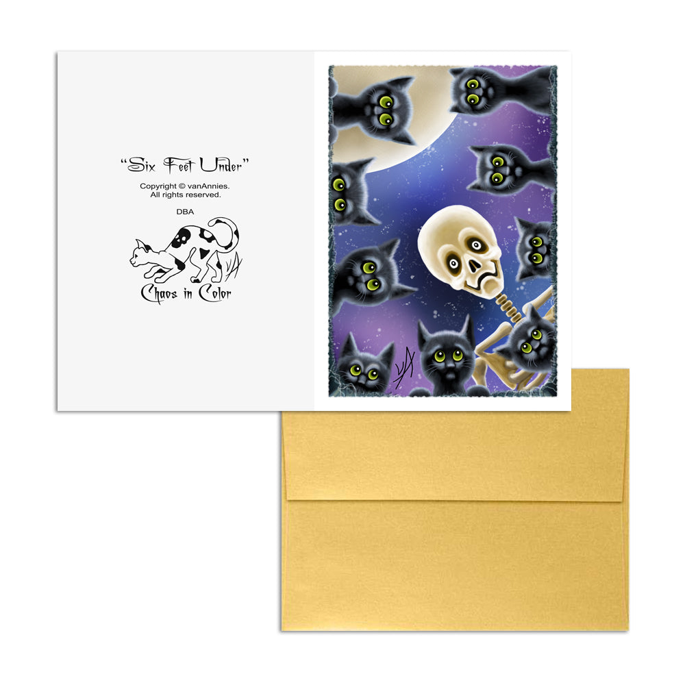 Six Feet Under (Black Cats with Skeleton) 5x7 Art Card Print