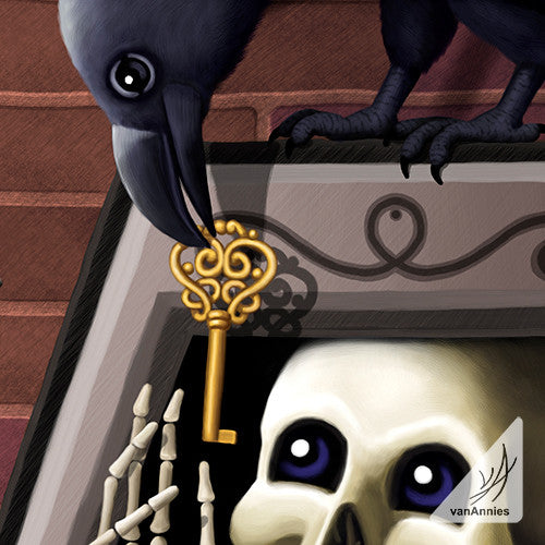 Skeleton Key with Raven Wrapped Canvas Print