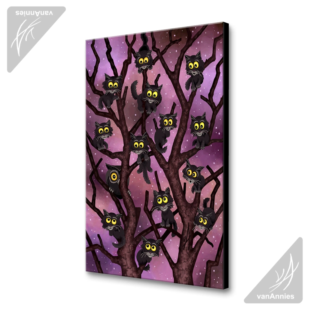 Up a Tree (Thirteen Cats and an Owl) Wrapped Canvas Print