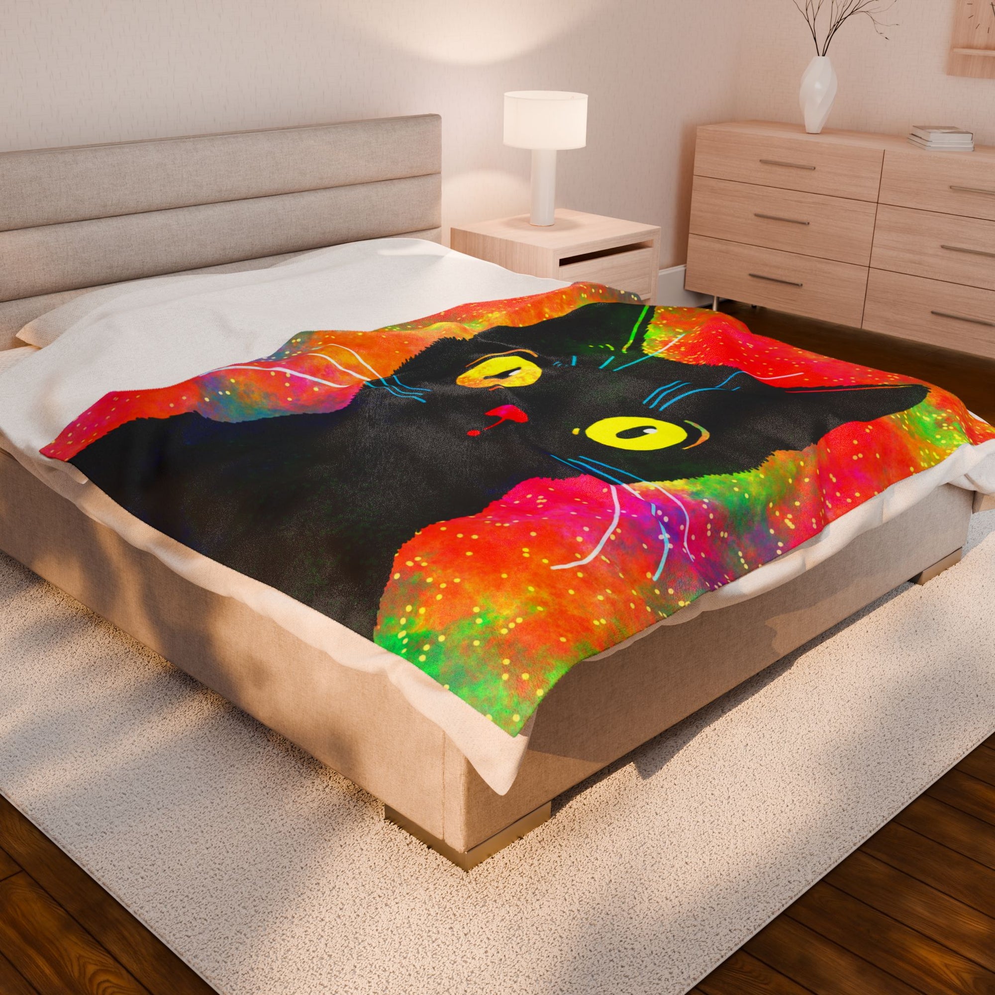 The Wonder - Wide Eyed Neon Cat Soft Fleece Blanket (FREE SHIPPING)