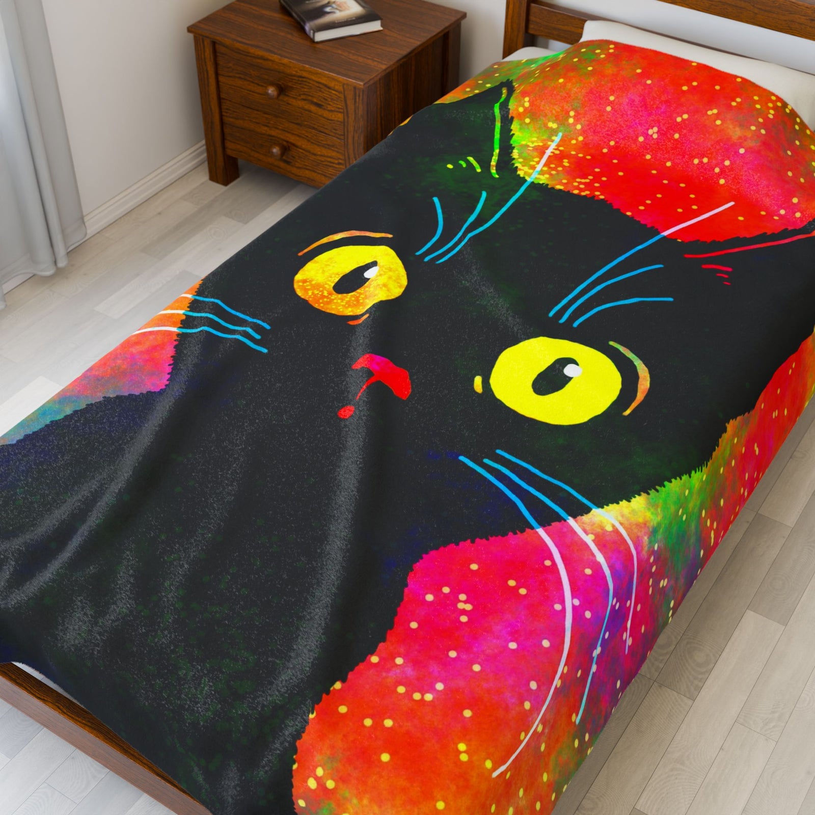 The Wonder - Wide Eyed Neon Cat Soft Fleece Blanket (FREE SHIPPING)
