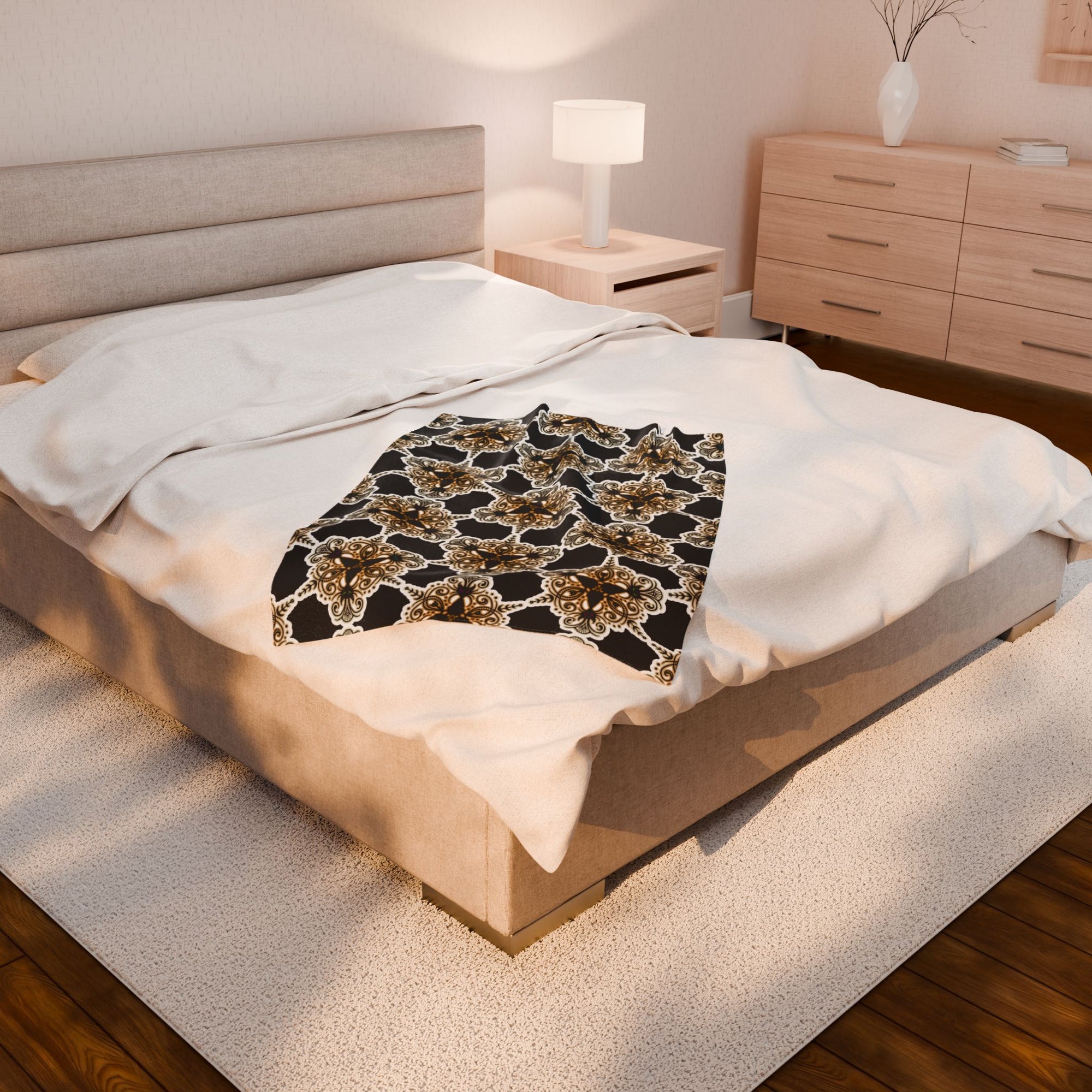 Feline Filigree - Triad of Cats - Black, White, & Gold Soft Fleece Blanket (FREE SHIPPING)