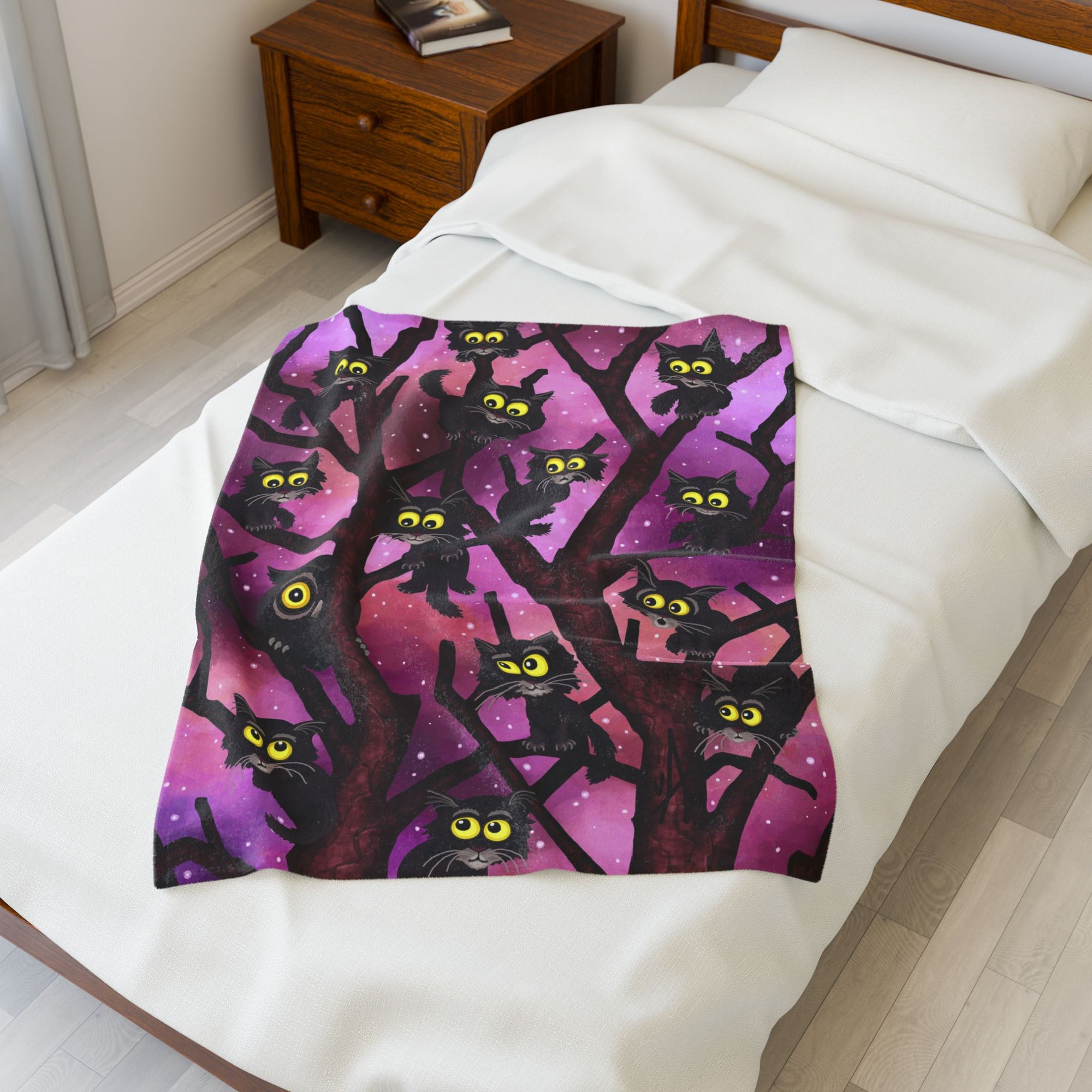 Up a Tree - Owl and Cats Soft Fleece Blanket