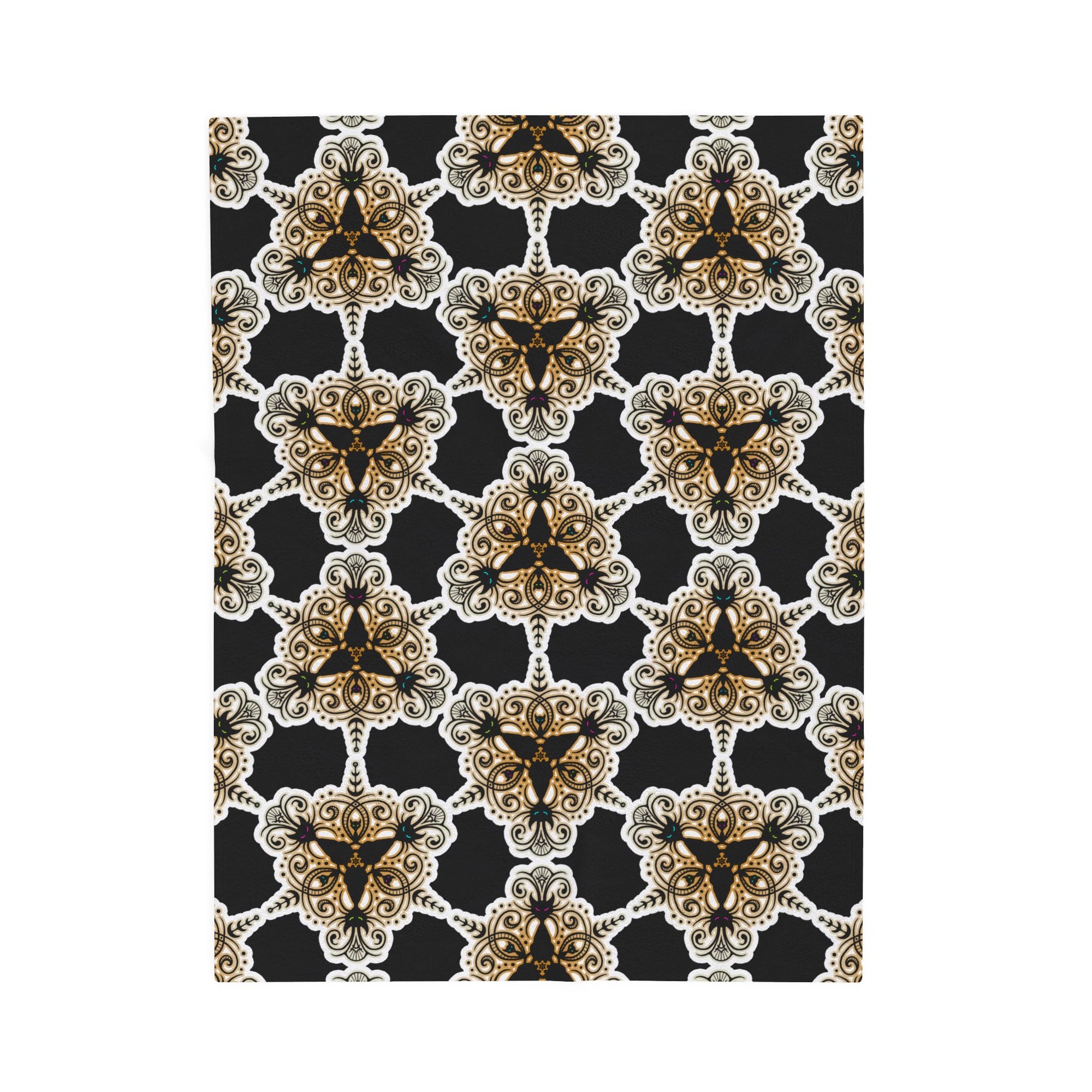Feline Filigree - Triad of Cats - Black, White, & Gold Soft Fleece Blanket (FREE SHIPPING)