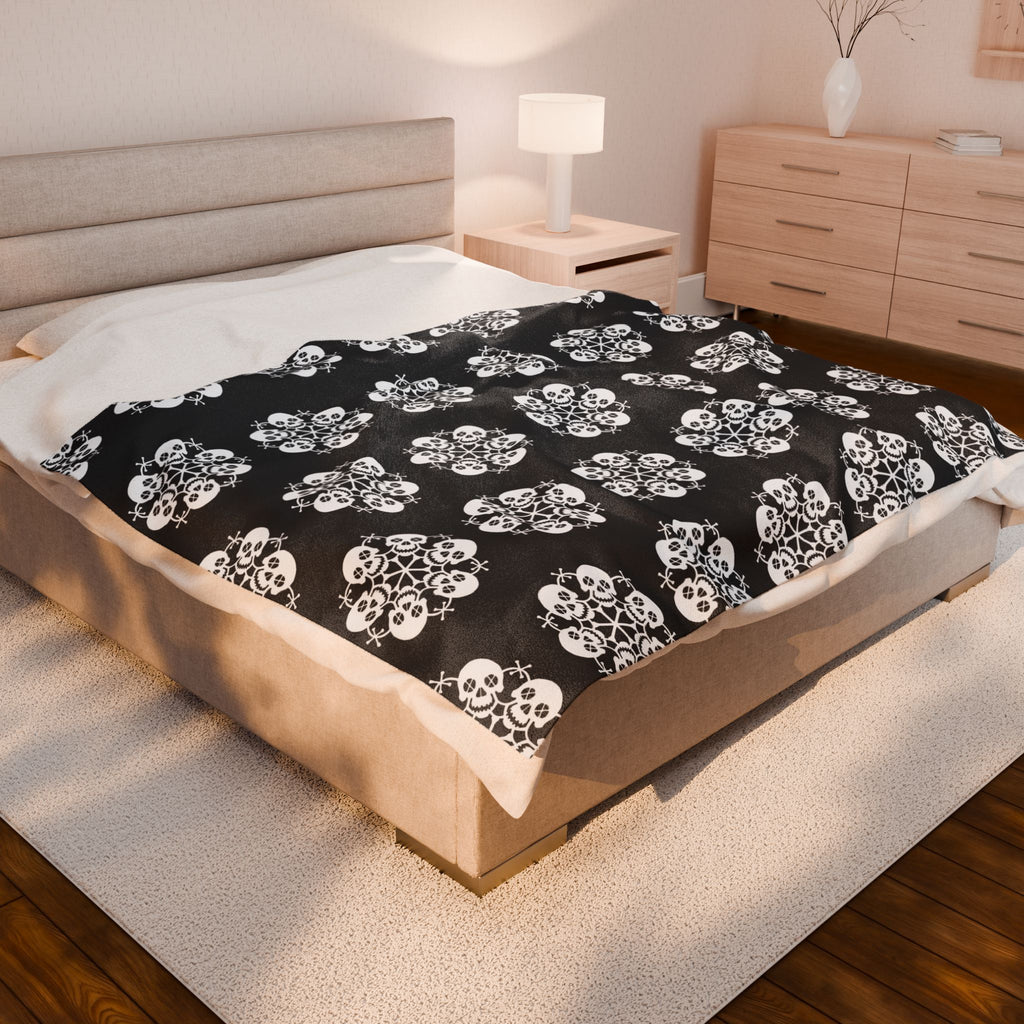 Skull Flakes - Deathly Snow Flakes - Black & White Soft Fleece Blanket (FREE SHIPPING)