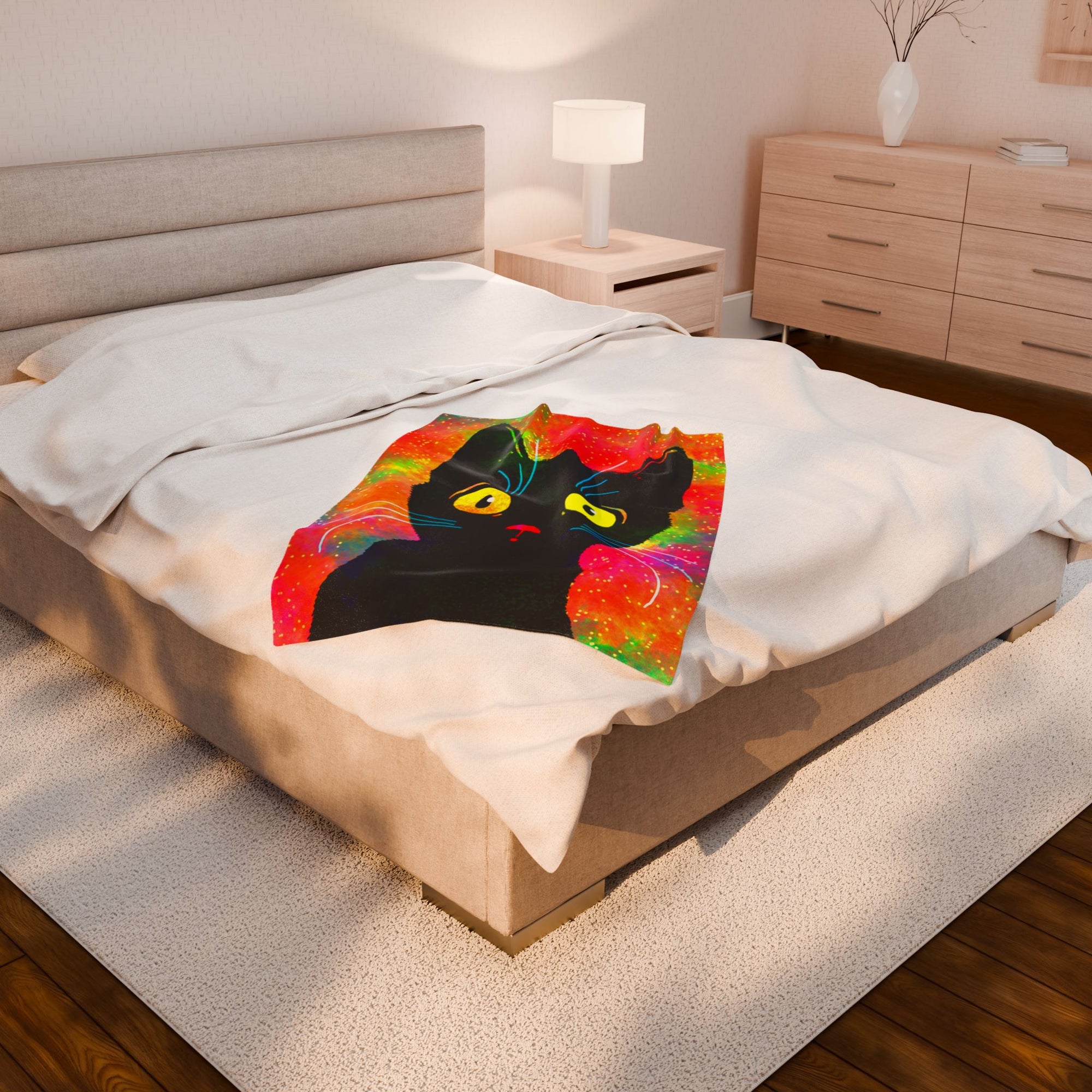 The Wonder - Wide Eyed Neon Cat Soft Fleece Blanket (FREE SHIPPING)