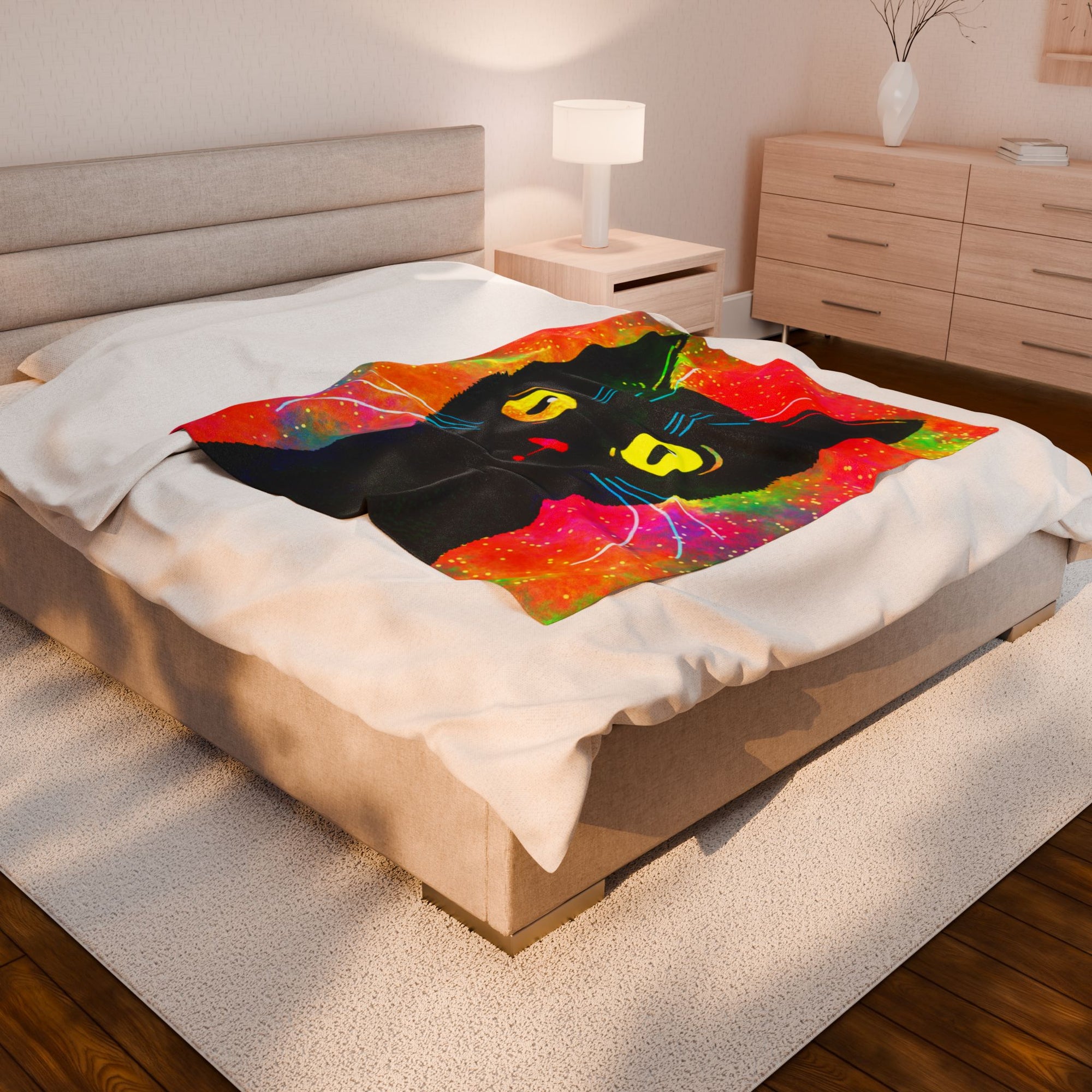 The Wonder - Wide Eyed Neon Cat Soft Fleece Blanket (FREE SHIPPING)
