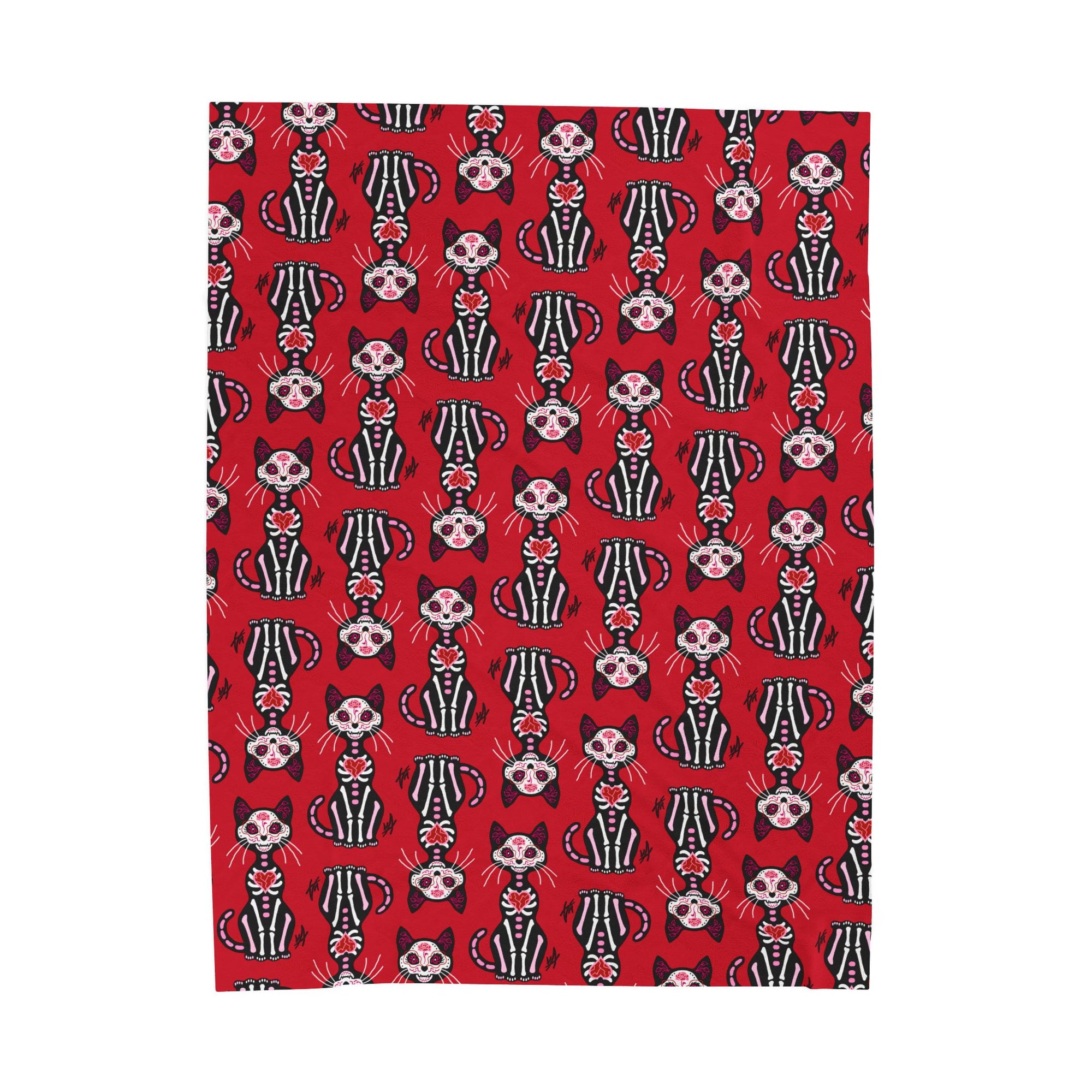 Dia de los Muertos Gato - Pink and Red Cat Soft Fleece Blanket (FREE SHIPPING)