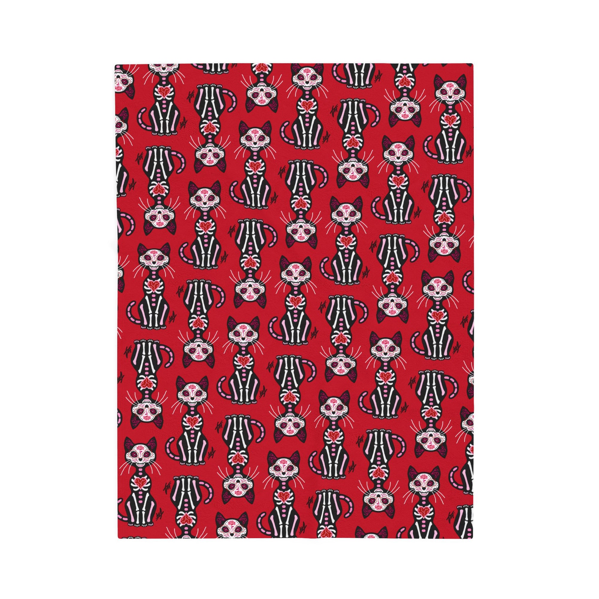 Dia de los Muertos Gato - Pink and Red Cat Soft Fleece Blanket (FREE SHIPPING)