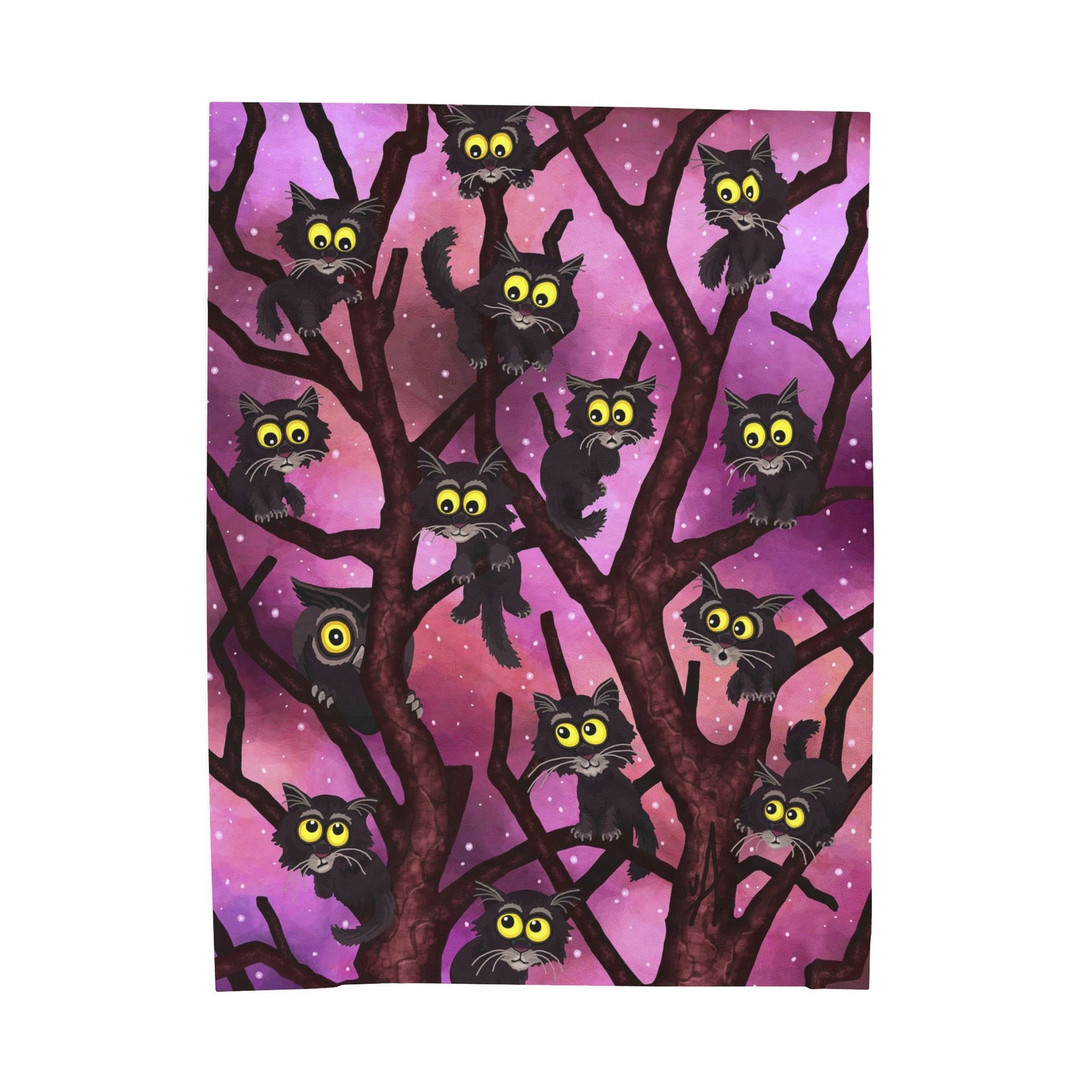 Up a Tree - Owl and Cats Soft Fleece Blanket