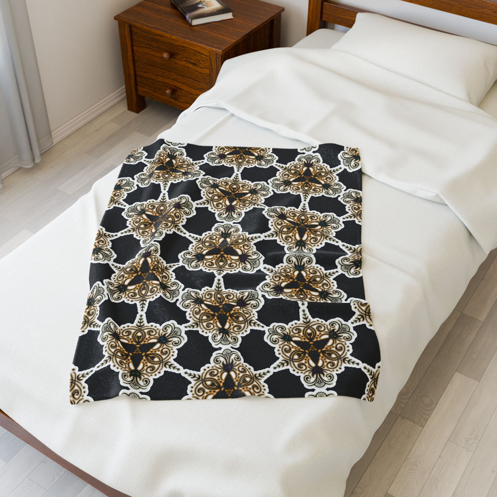 Feline Filigree - Triad of Cats - Black, White, & Gold Soft Fleece Blanket (FREE SHIPPING)