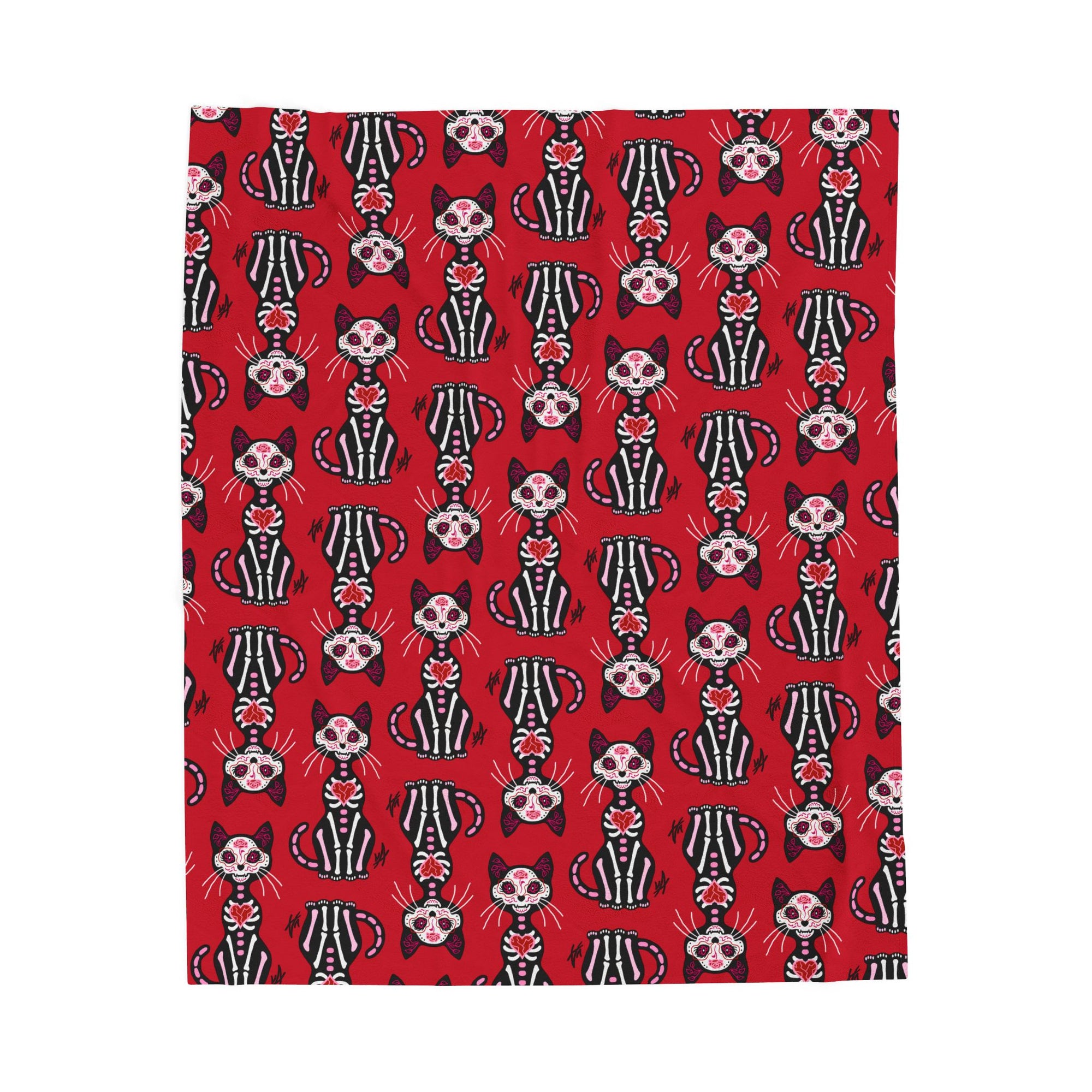 Dia de los Muertos Gato - Pink and Red Cat Soft Fleece Blanket (FREE SHIPPING)