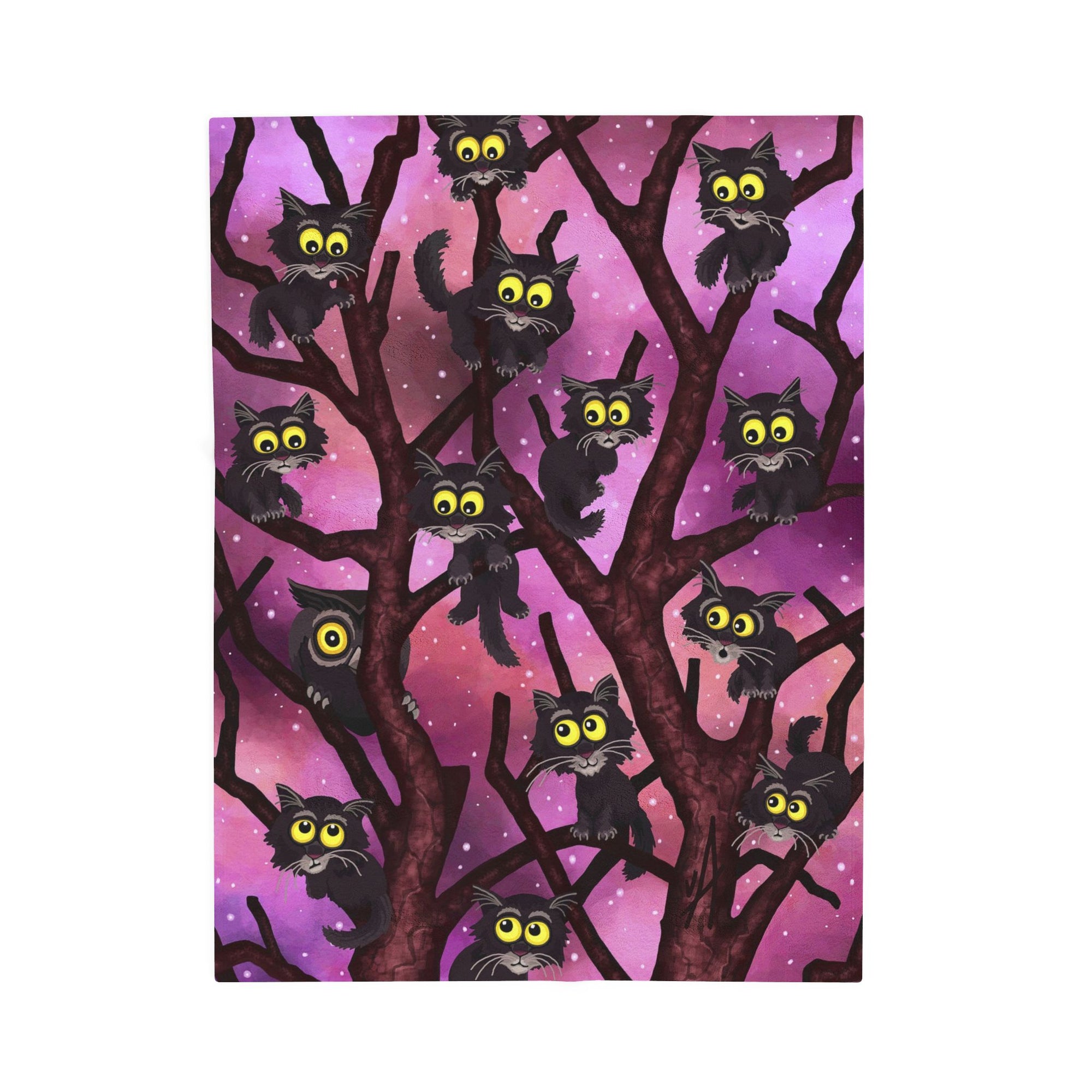 Up a Tree - Owl and Cats Soft Fleece Blanket