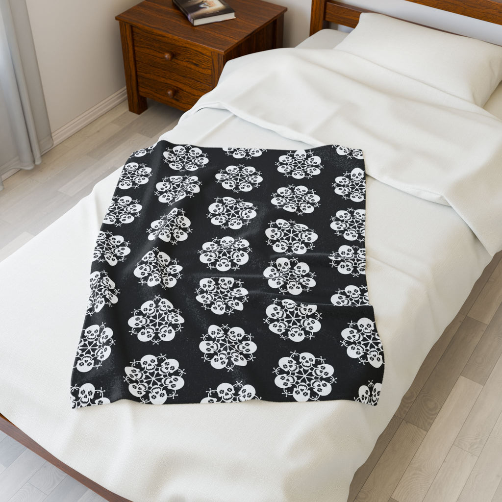 Skull Flakes - Deathly Snow Flakes - Black & White Soft Fleece Blanket (FREE SHIPPING)