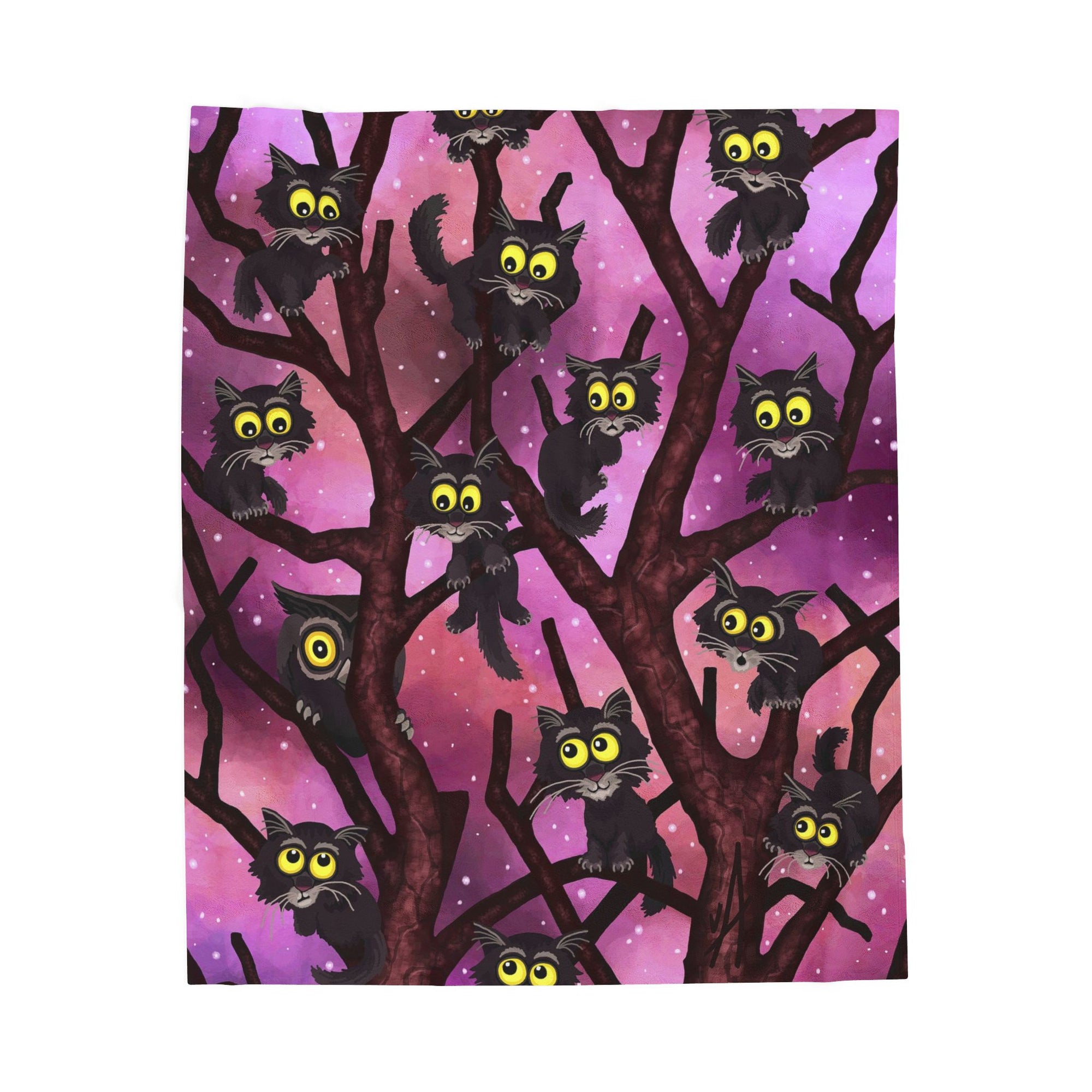 Up a Tree - Owl and Cats Soft Fleece Blanket