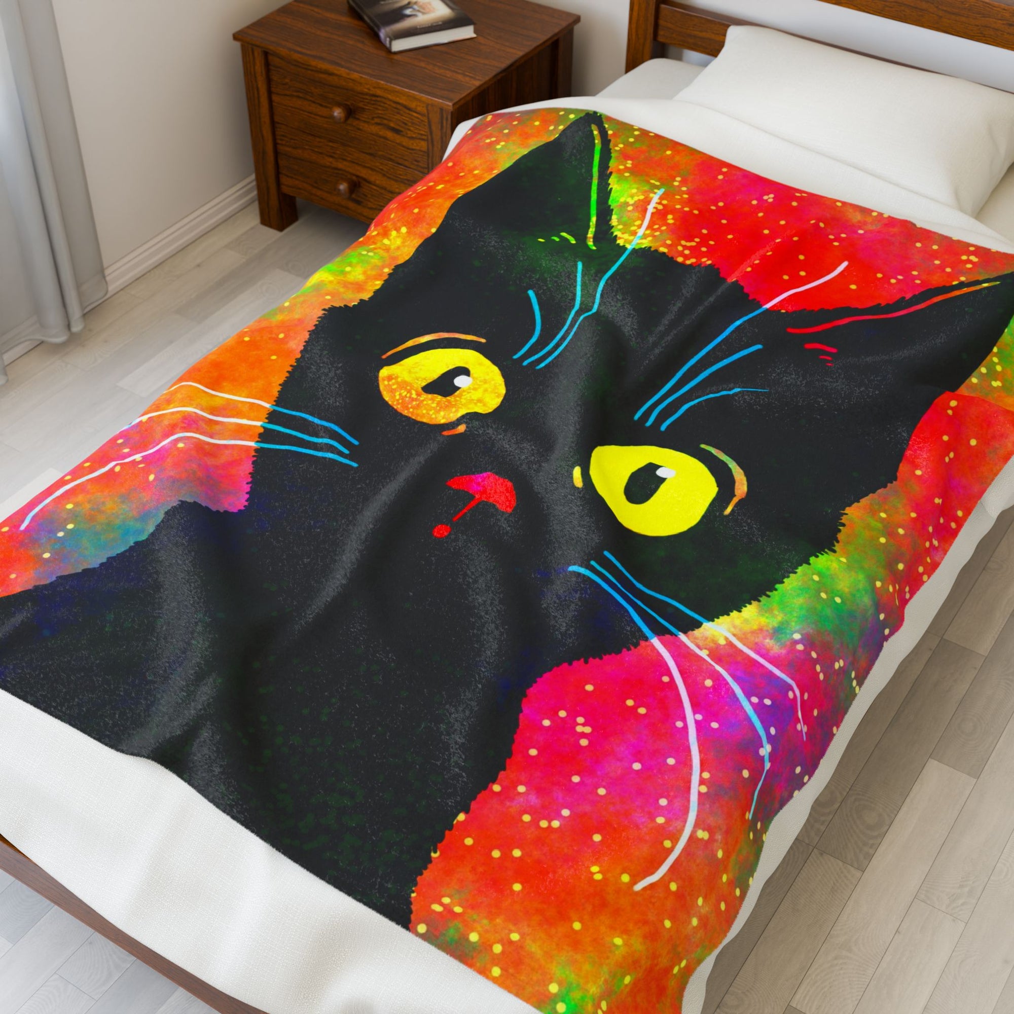 The Wonder - Wide Eyed Neon Cat Soft Fleece Blanket (FREE SHIPPING)