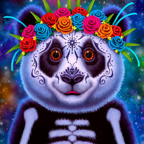 Panda Surprise Dia de los Muertos Paper Art Print