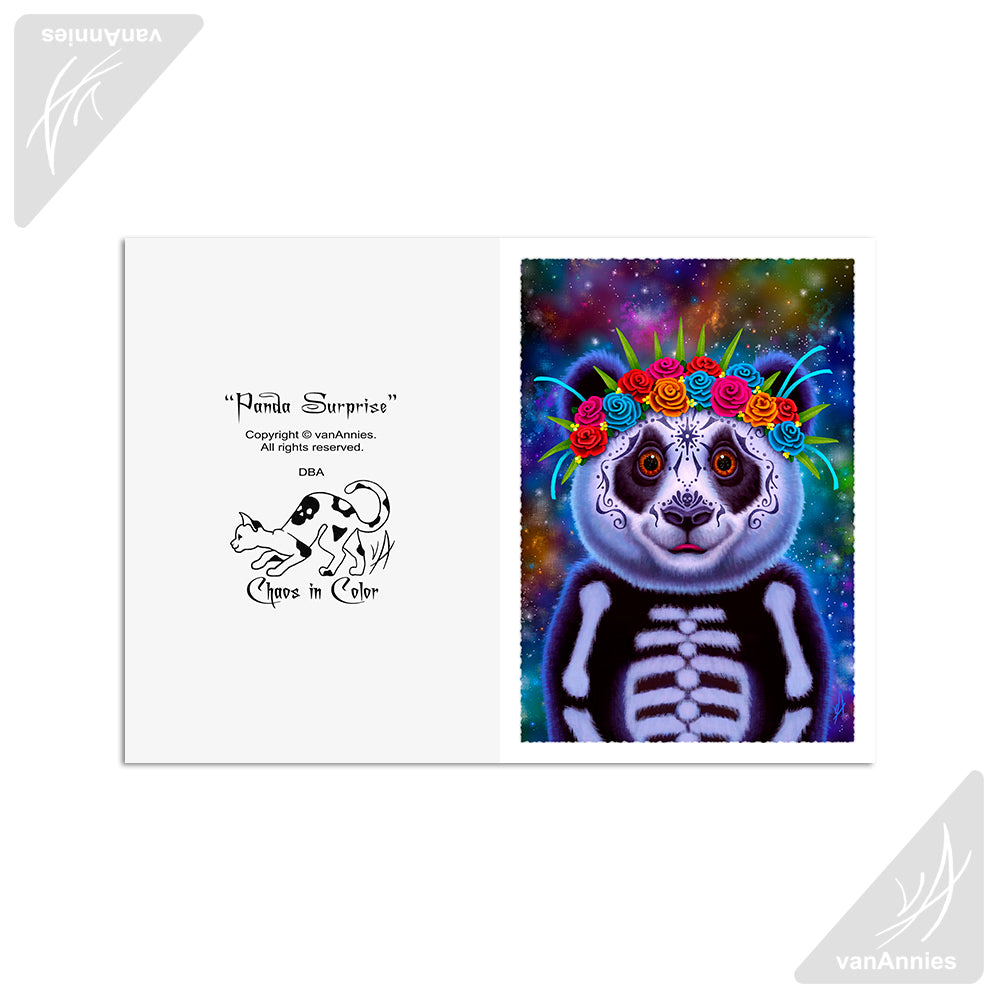 Panda Surprise Dia de los Muertos Art Card 5x7 Print