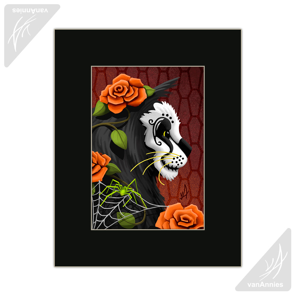 Catacomb (Dia de los Muertos Cat with Spider) Matted Print