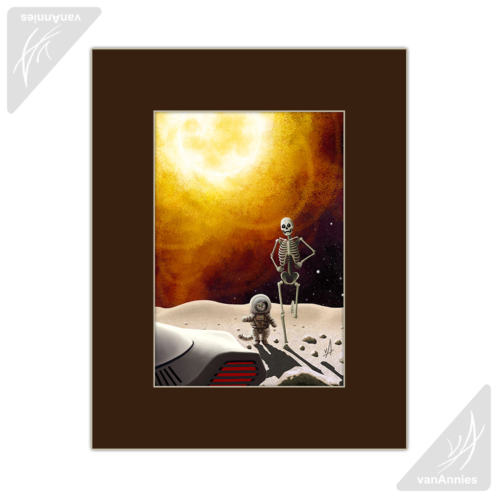 Eight Minutes (Apocalyptic Cat and Skeleton) Matted Print