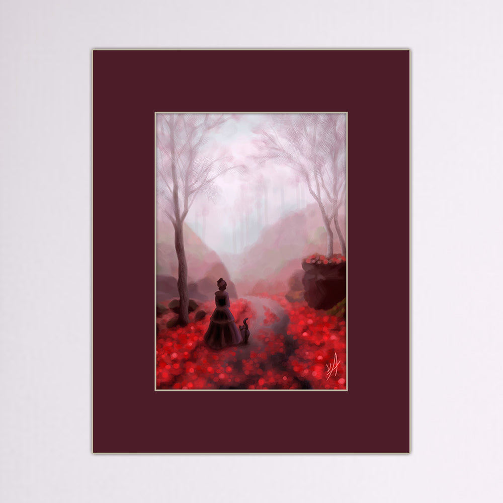 February Fog (Victorian Woman and Cat) Matted Print