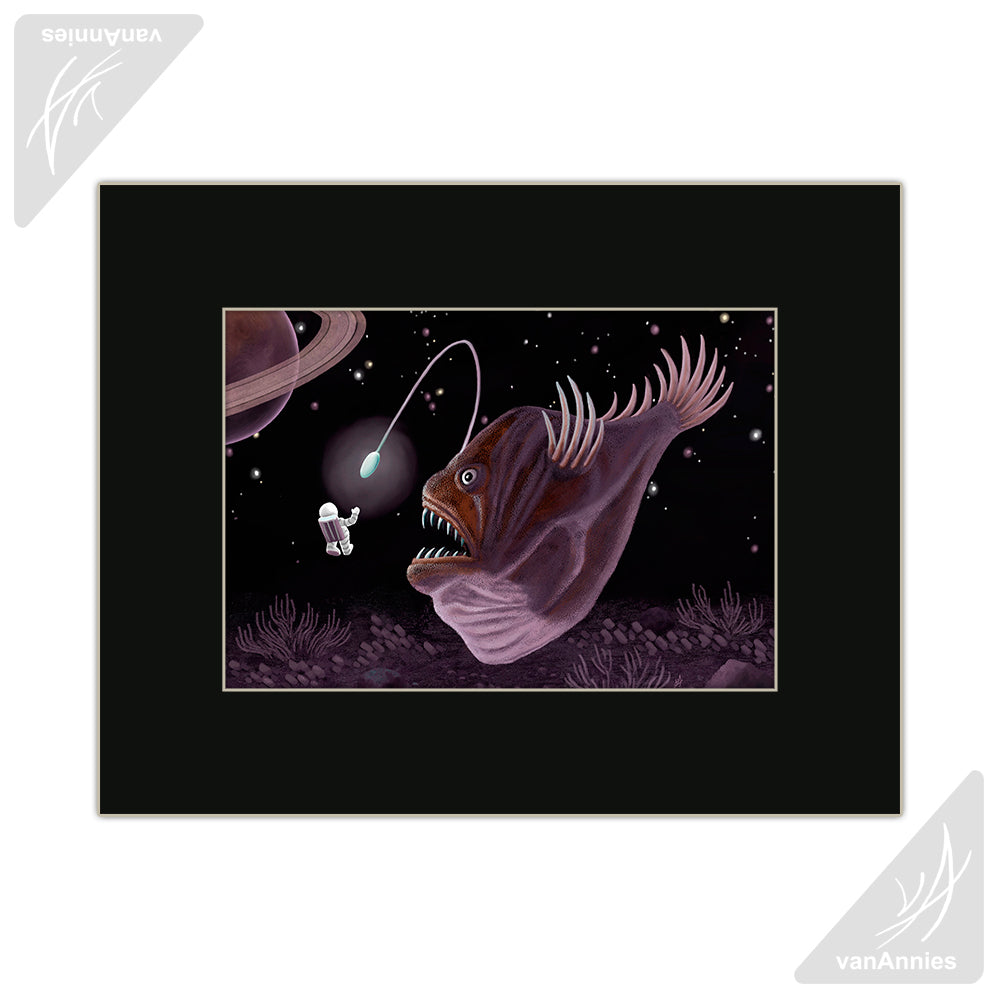 Major Tom and the Outer Space Angler Fish Matted Print