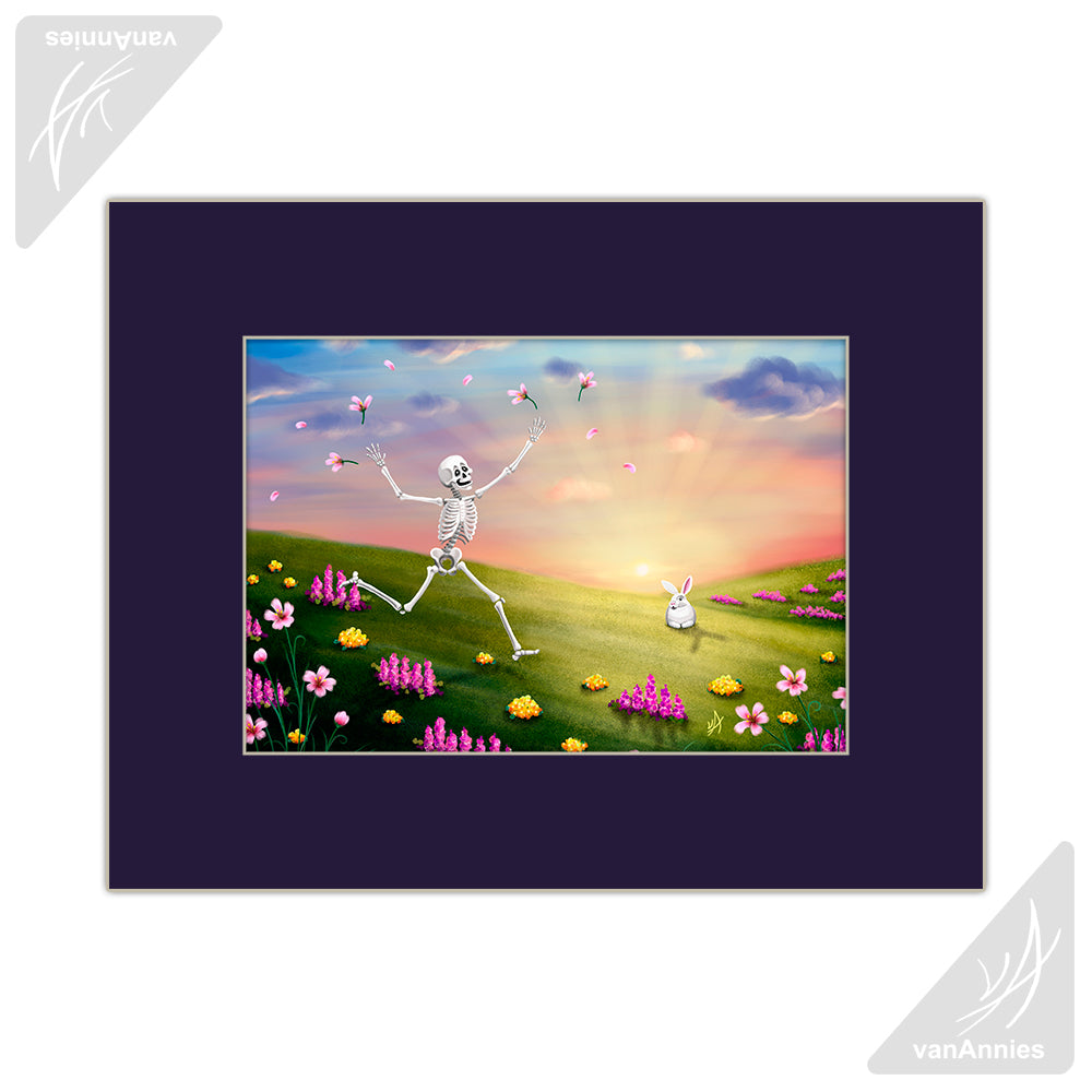 Spring Fling Skeleton with Bunny Matted Print