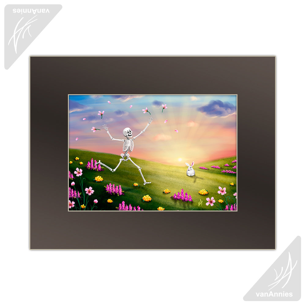 Spring Fling Skeleton with Bunny Matted Print