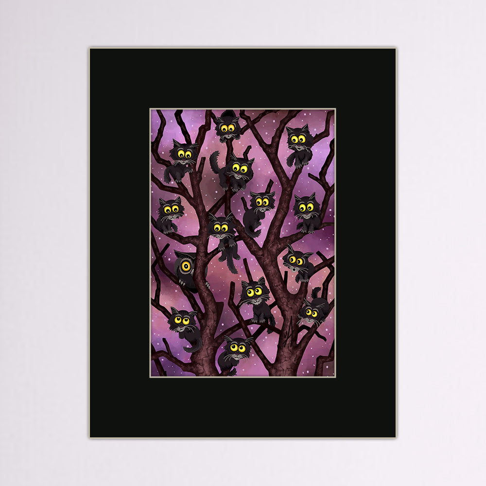 Up a Tree (Thirteen Cats and an Owl) Matted Print