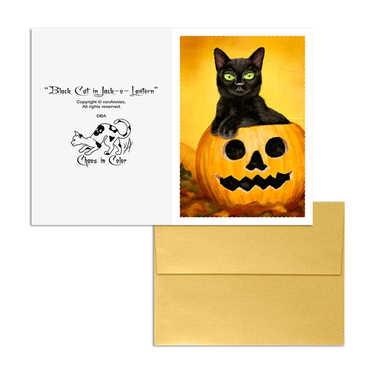 Black Cat in Jack-o-Lantern 5x7 Art Card Print