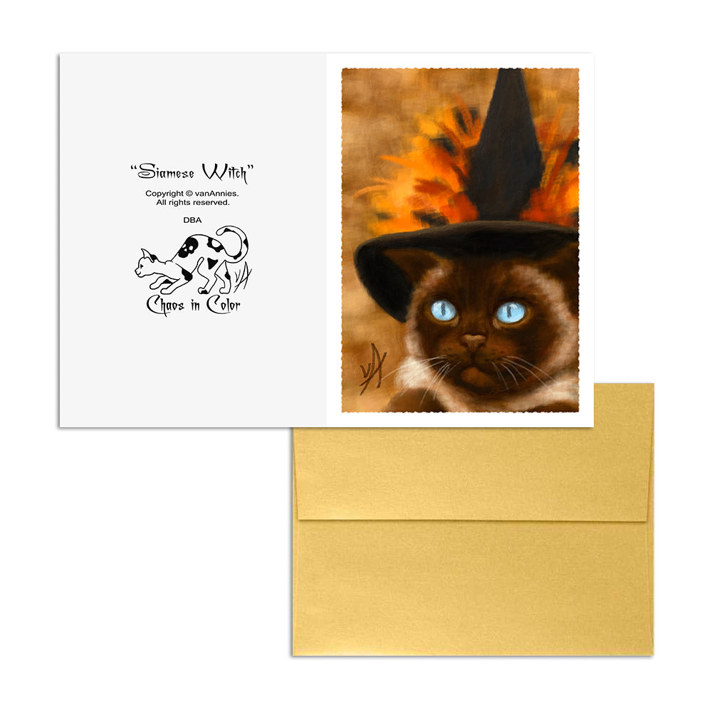 Siamese Witch Cat 5x7 Art Card Print