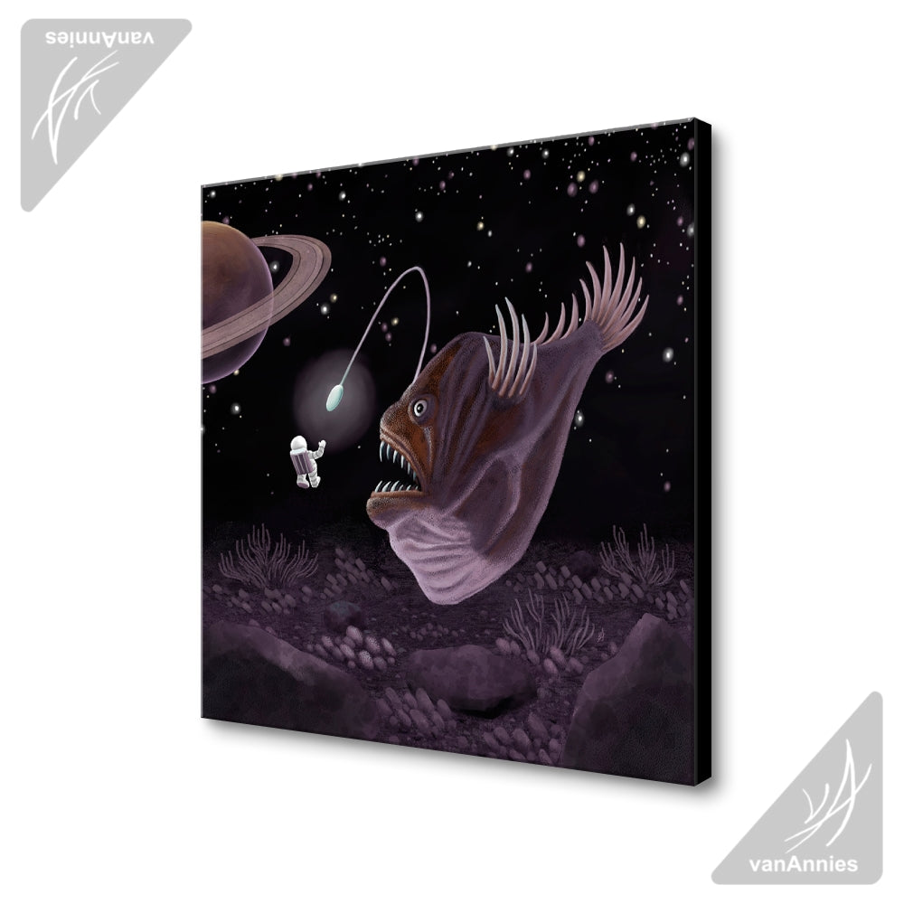 Major Tom and the Outer Space Angler Fish Wrapped Canvas Print