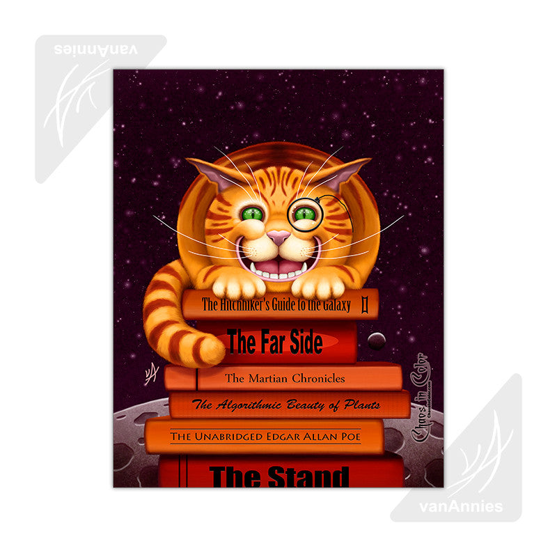 Cheshire Cat on Books 11x14 Glossy Print