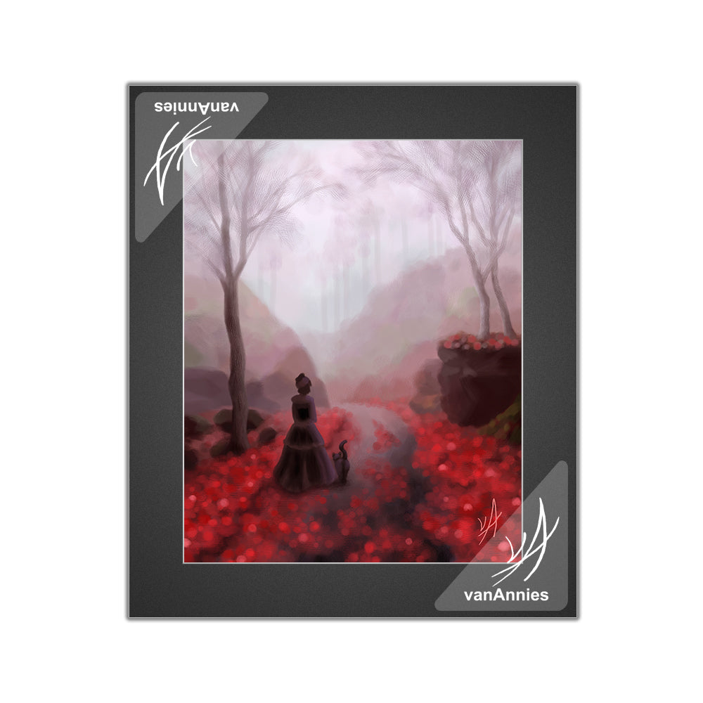February Fog (Victorian Woman and Cat) Matted Print