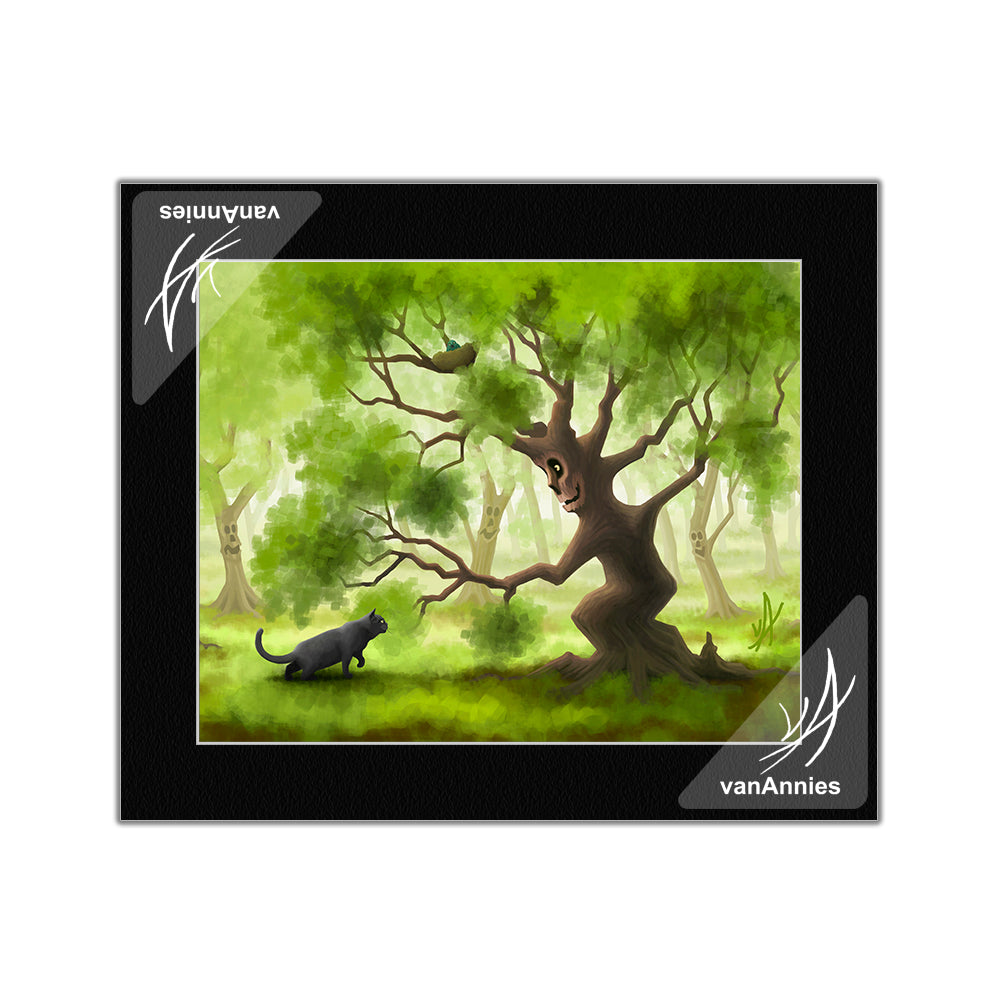 Friendly Forest (with Gray Cat) Matted Print