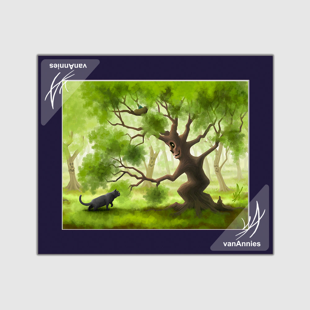 Friendly Forest (with Gray Cat) Matted Print