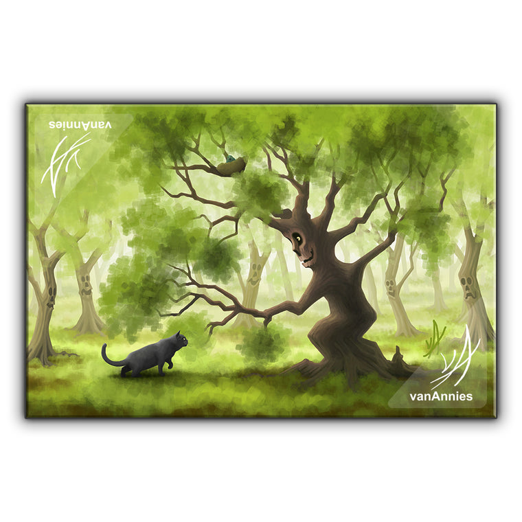 Friendly Forest (with Gray Cat) Wrapped Canvas Print