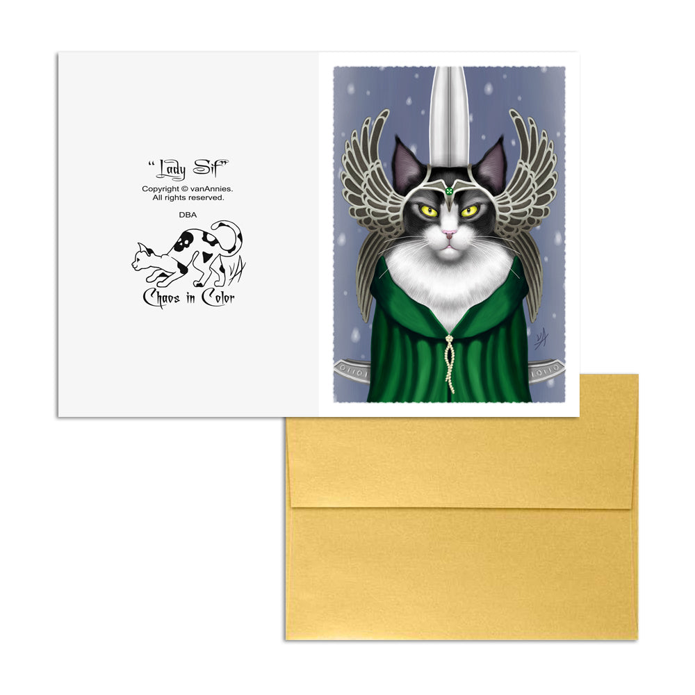 Lady Sif (Black and White Cat) 5x7 Art Card Print