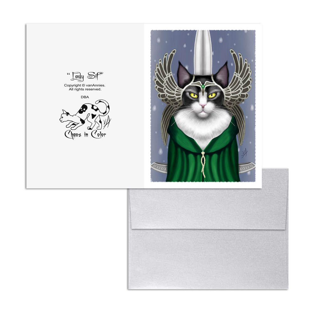Lady Sif (Black and White Cat) 5x7 Art Card Print
