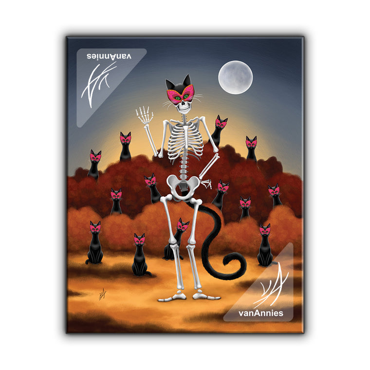 Masquerade Skeleton with Thirteen Black Cats Wrapped Canvas Print