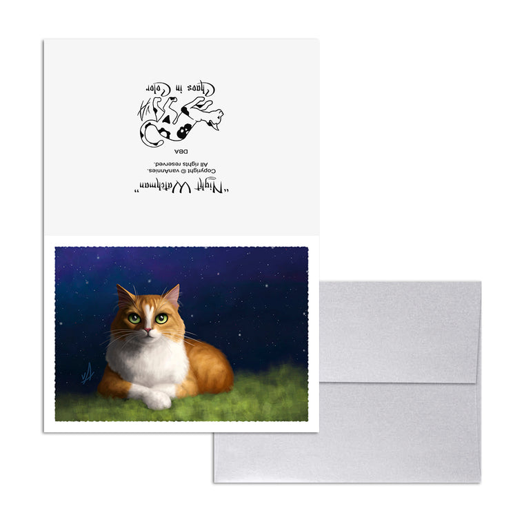 Night Watchman (Cat Under Stars) 5x7 Art Card Print