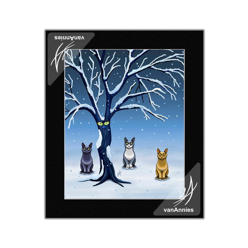 One of Us Cats Under Tree Matted Print