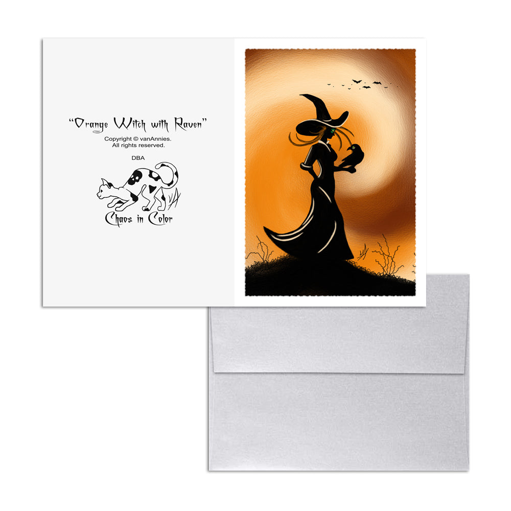 Orange Witch with Raven 5x7 Art Card Print