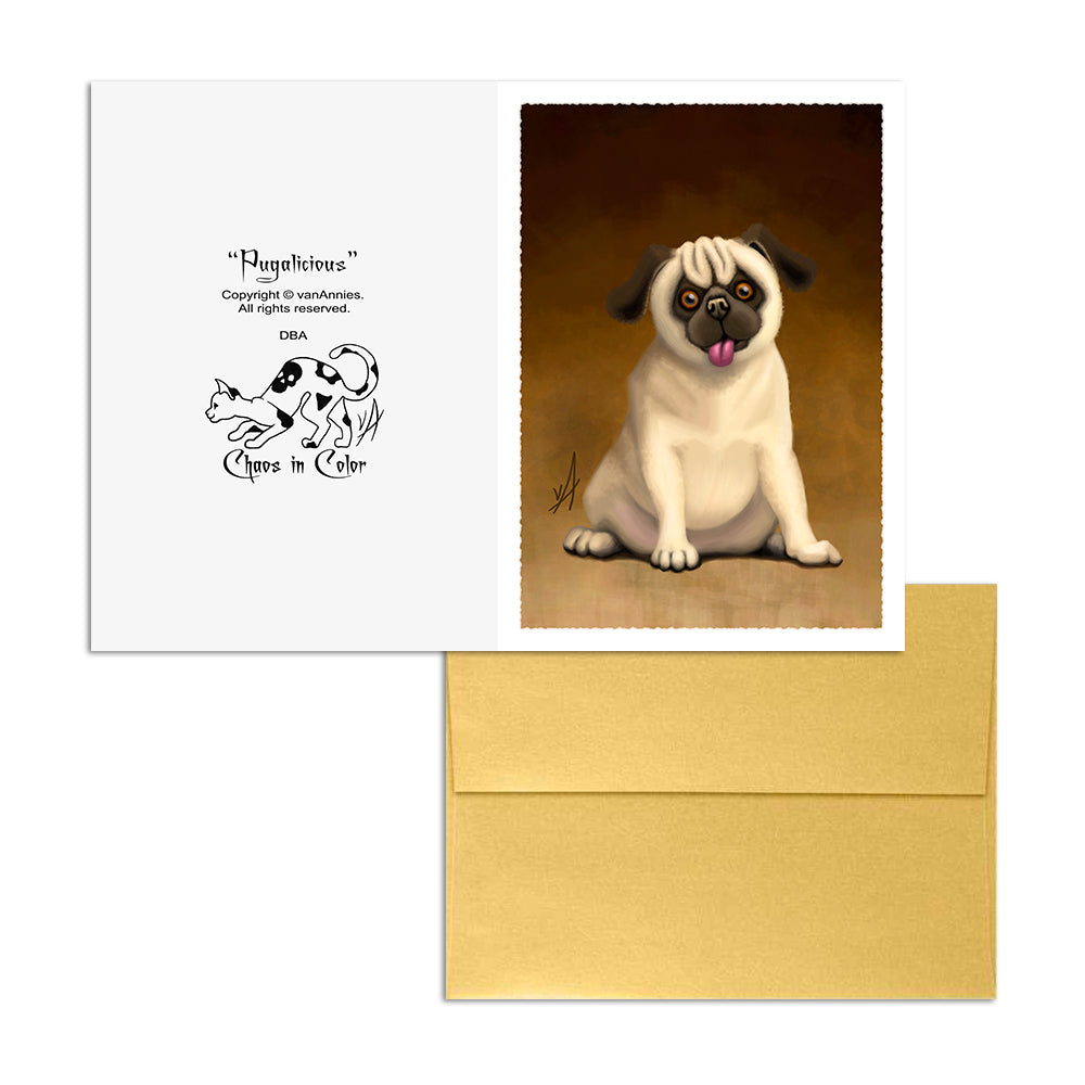 Pugalicious (Pug Dog with Tongue Out) 5x7 Art Card Print