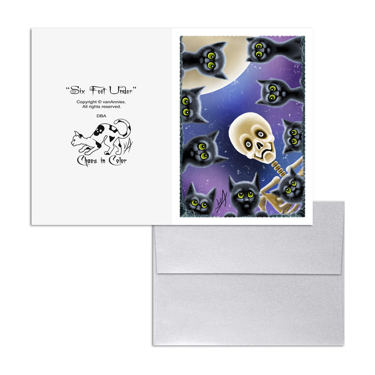 Six Feet Under (Black Cats with Skeleton) 5x7 Art Card Print